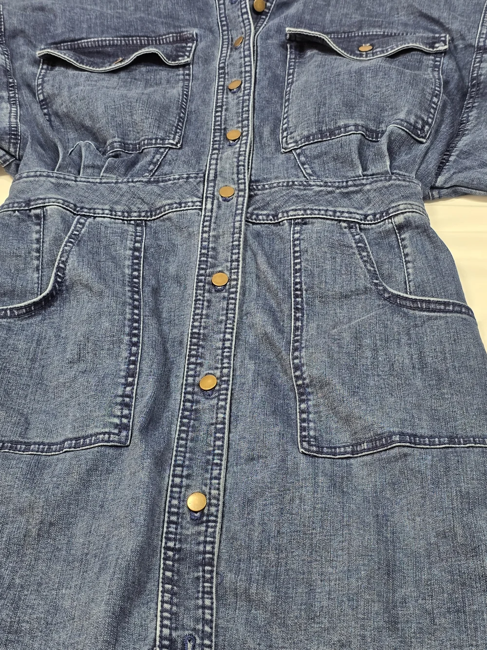 Free People We The Free Hannah Denim Button-Front Mini Dress - L - Picture 10 of 13